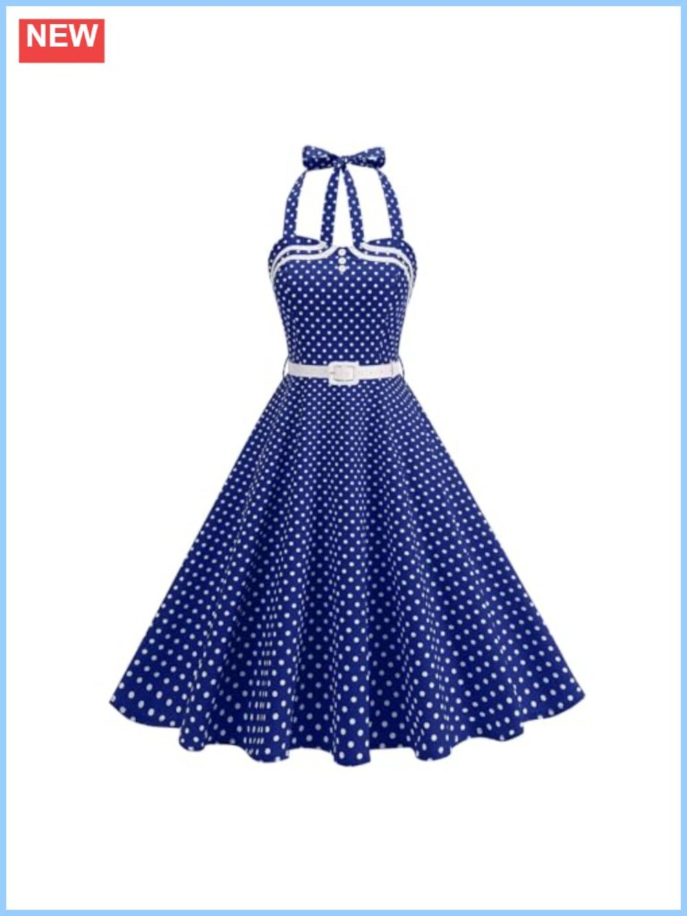 Vintage 1950s Polka Dot Swing Dress Halter Cocktail Party Rockabilly Sleeveless